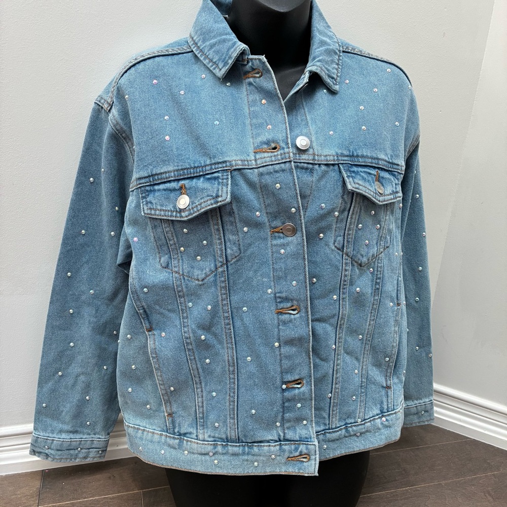 George Light Blue Denim Jacket with Rhinestones NWT
